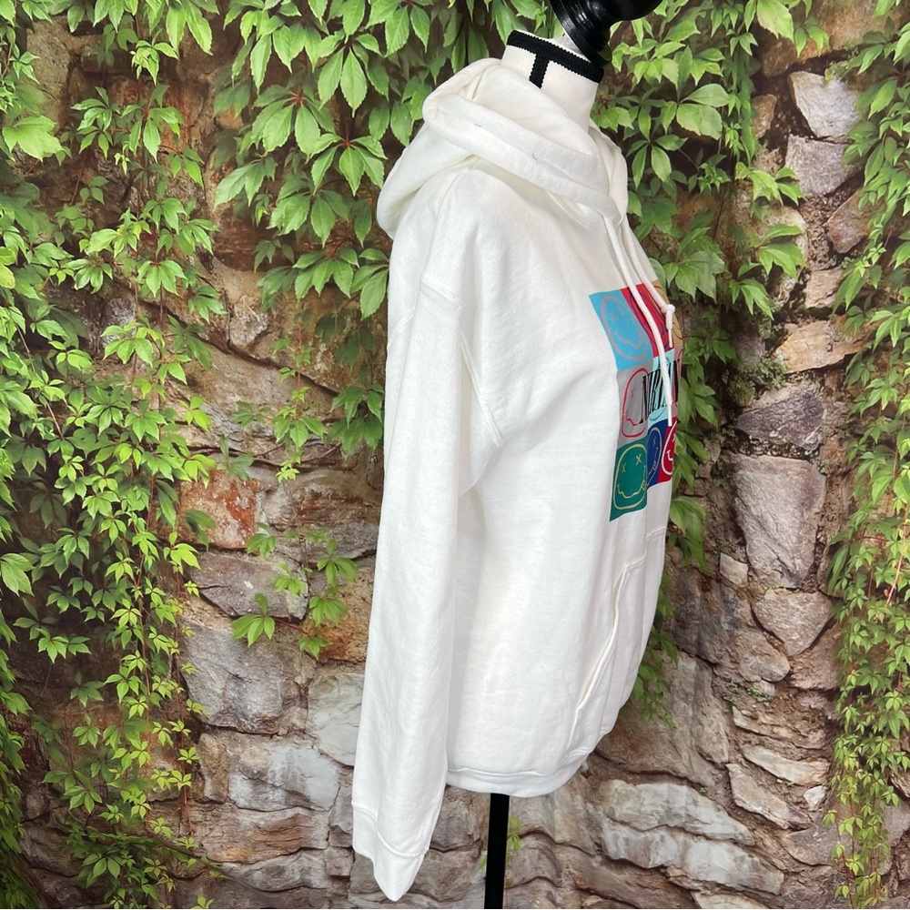 NIRVANA White Hooded Pop Art 90s Inspired Graphic French Terry Sweatshirt, XS - Picture 9 of 10
